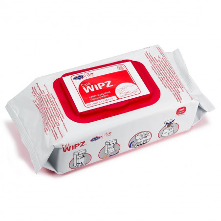 100 lingettes nettoyante de surface special cafe et lait Urnex Wipz 
