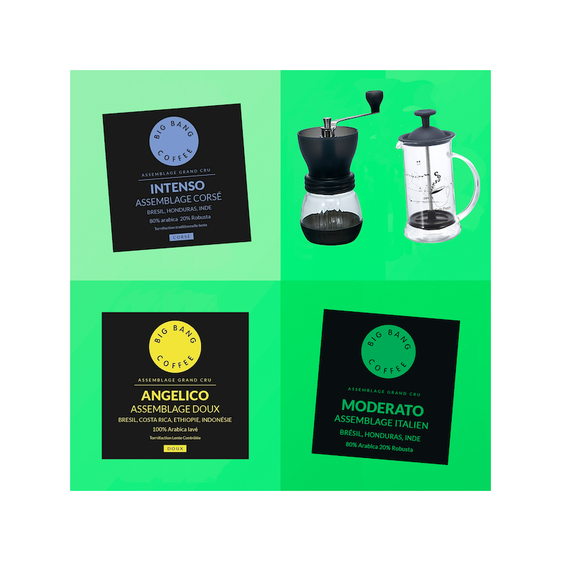 Coffret cadeau Easy Brew - French Press Basic + moulin - Grains - 2 tasses  - 1