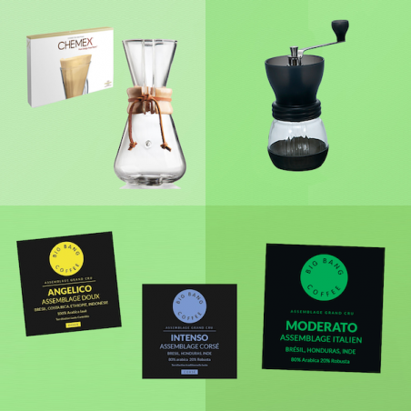 Coffret cadeau Vintage Coffee Lover - Chemex + filtres + moulin - Grains - 1/3 tasses  - 1