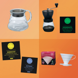 Coffret cadeau Slow Coffee Beginner - V60 céramique + filtres + carafe + moulin - Grains - 1/2 tasses  - 1