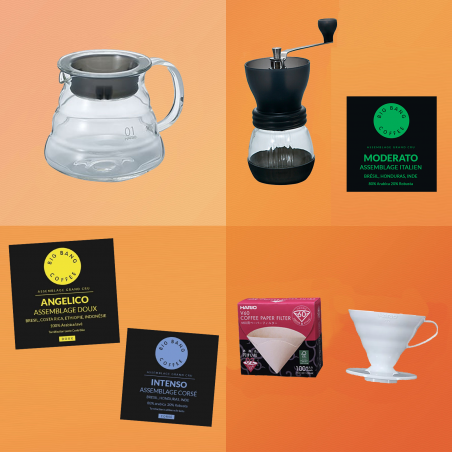 Coffret cadeau Slow Coffee Beginner - V60 céramique + filtres + carafe + moulin - Grains - 1/2 tasses  - 1