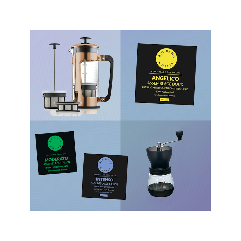 Kit découverte Easy Brew - French Press Cuivre + moulin - Grains - 8 tasses  - 1