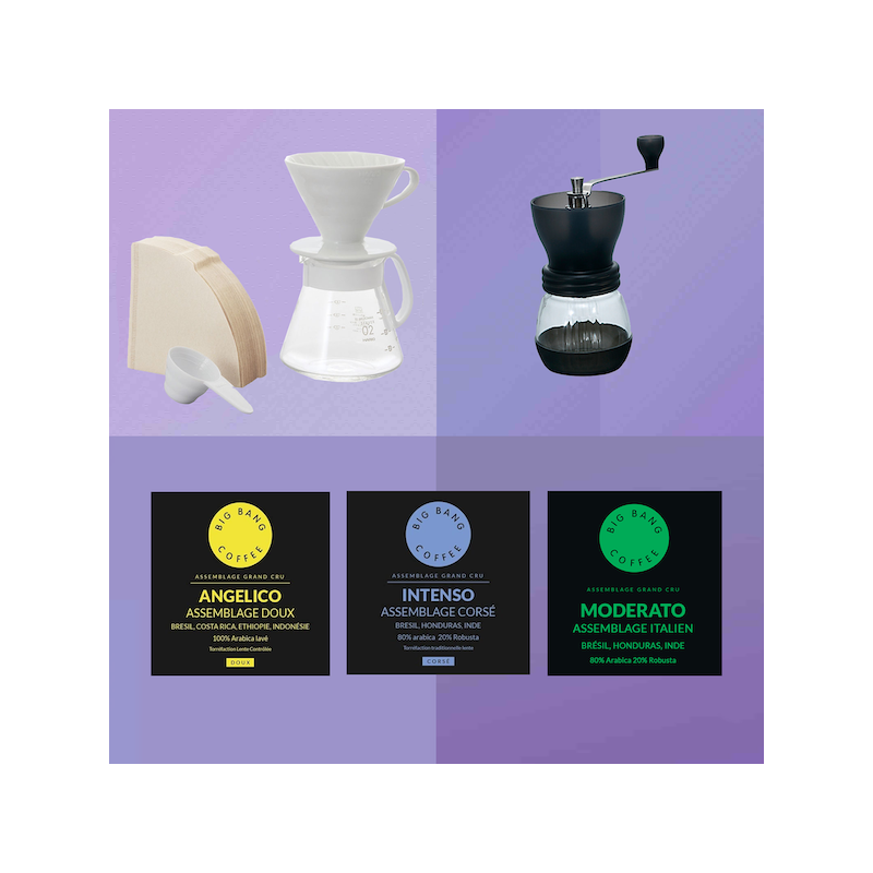 Kit découverte Slow Coffee Beginner - Kit V60 céramique + moulin - Grains - 1/4 tasses  - 1