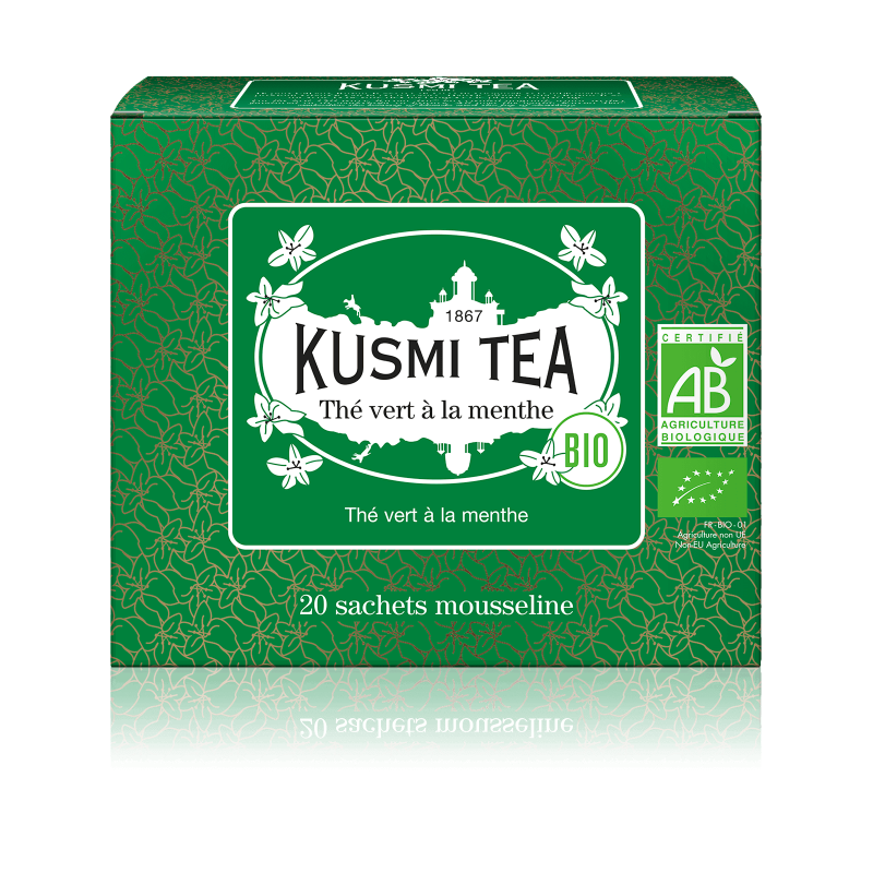 Thé Vert à la Menthe Bio Kusmi Tea - Etui 20 sachets mousseline - 40gr
