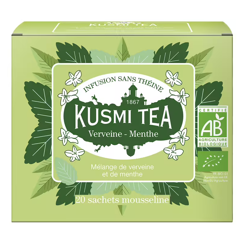 Thé Verveine-menthe bio - Etui 20 sachets mousseline Kusmi Tea - 24gr